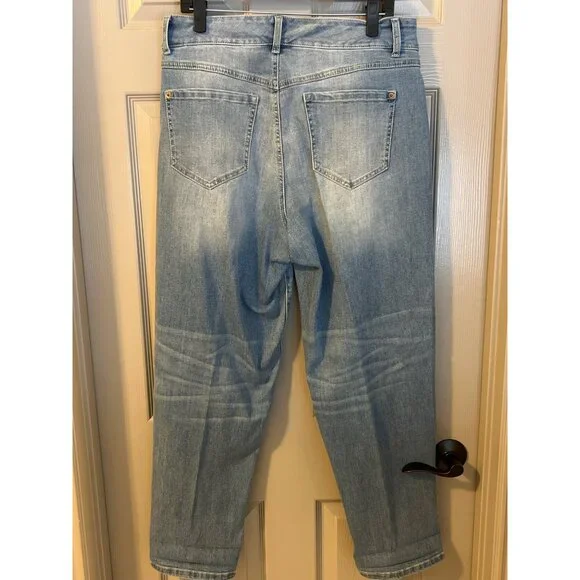 INC Denim Mid Rise Boyfriend Jeans‎ size 12/31 Distressed Leopard Patch - Picture 4 of 12